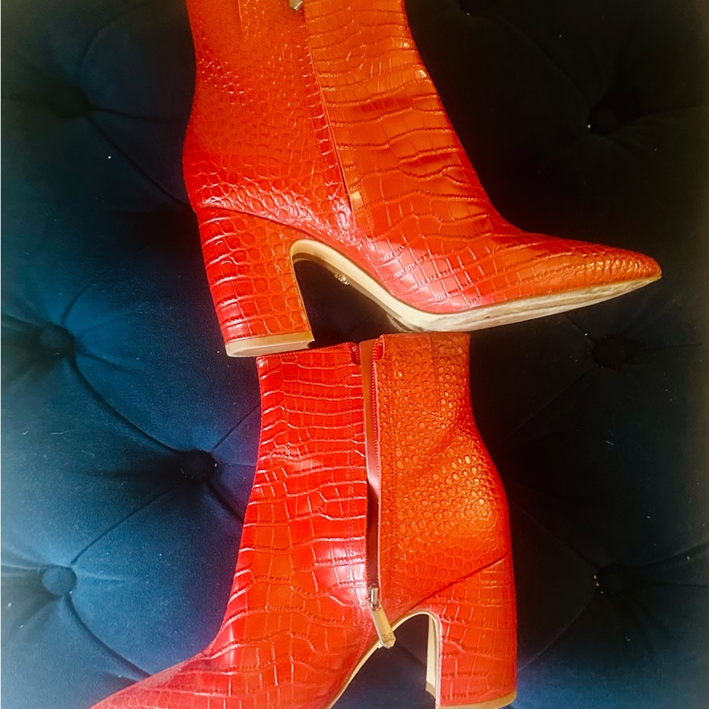 Sam Edema. Elegant Red Leather Embossed Women's Boots